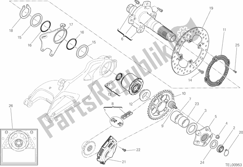 Wszystkie części do Piasta, Tylne Ko? O Ducati Hypermotard Hyperstrada 939 USA 2016